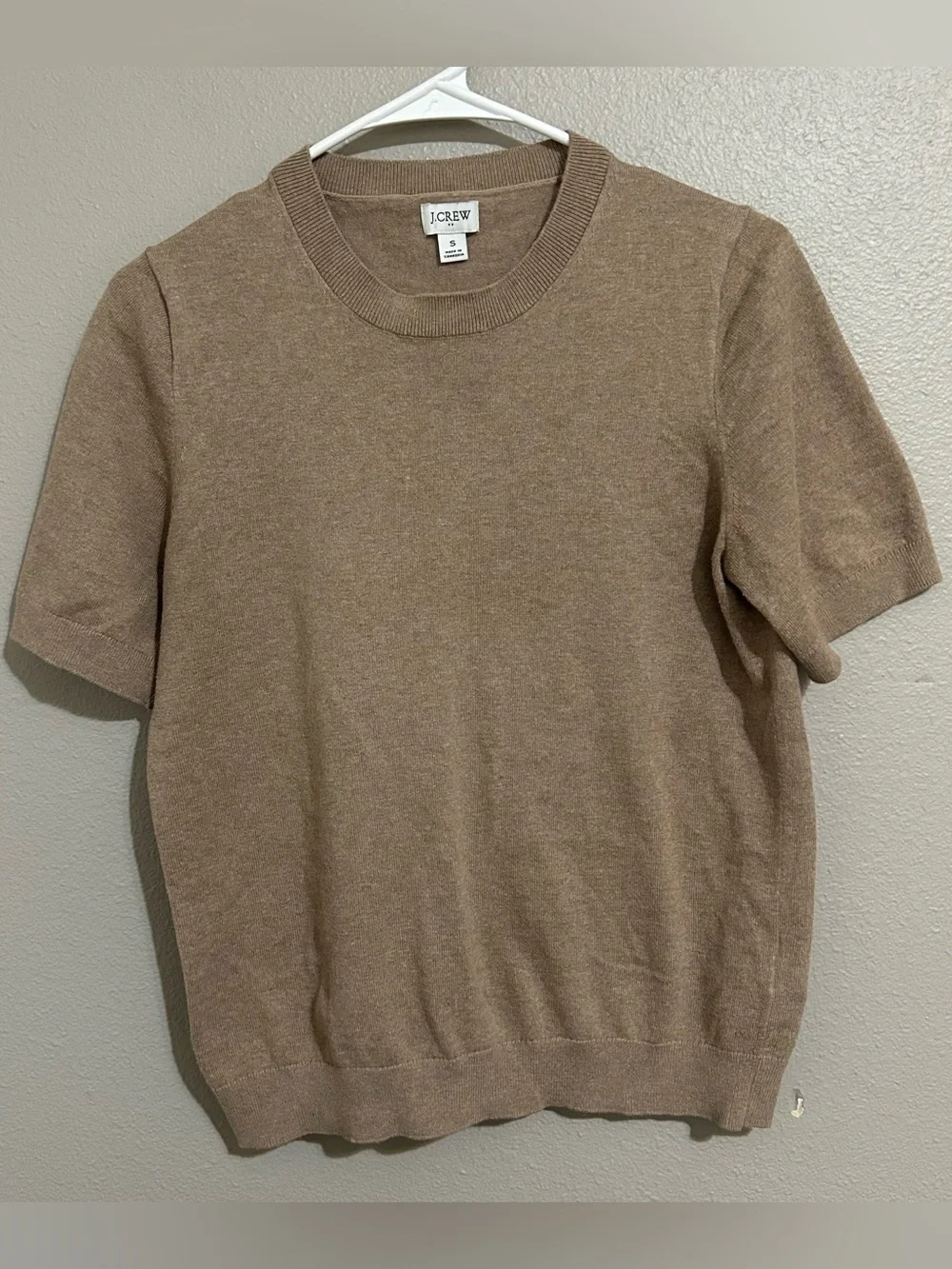 J. Crew Neutral 100% Cotton Knit Short Sleeve Crewneck Sweater Womens Size Small